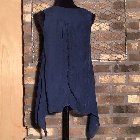 Marina Gigli Made in Italy tank blouse silk blue lace L - Picture 2 of 5